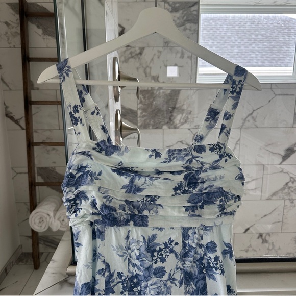 ABERCROMBIE Emerson Linen Floral Midi Dress Blue and White M ๐ - Picture 3 of 5